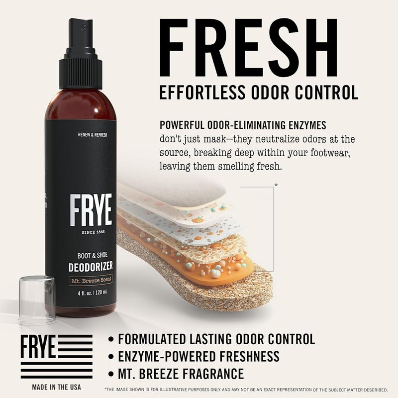 Frye Boot & Shoe Deodorizer Spray - Powerful Enzyme Formula Spray for Shoe Odor Elimination in All Footwear (Mt. Breeze) - Image 2